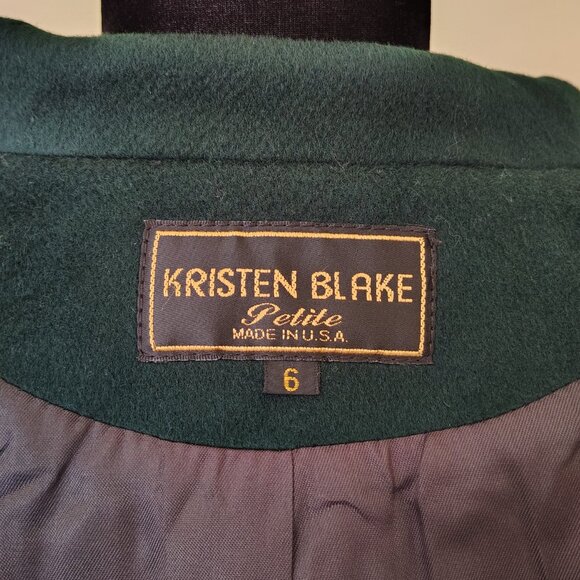 Vintage 90s Dark Forest Green KRISTEN BLAKE Wool Double Breasted Long Overcoat - Picture 4 of 6